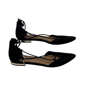 Mossimo Black Suede Womens Pointed Toe Lace-Up Flats Size 7.5 Gold Heel Detail